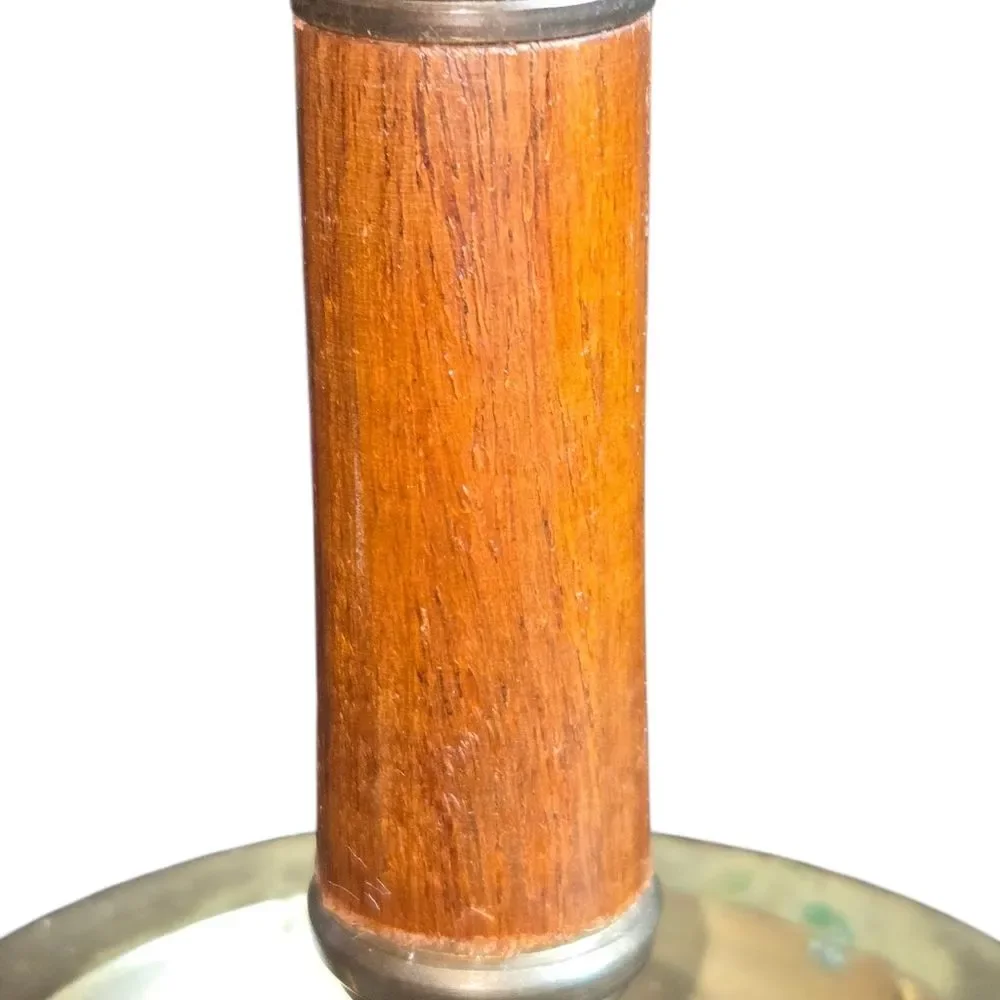 Vintage‎ Made In India Pair Of Wood & Brass Chambersticks 4.5